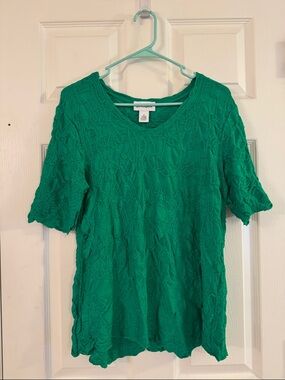Peck & Peck Emerald Green Short-Sleeve Textured Knit Top